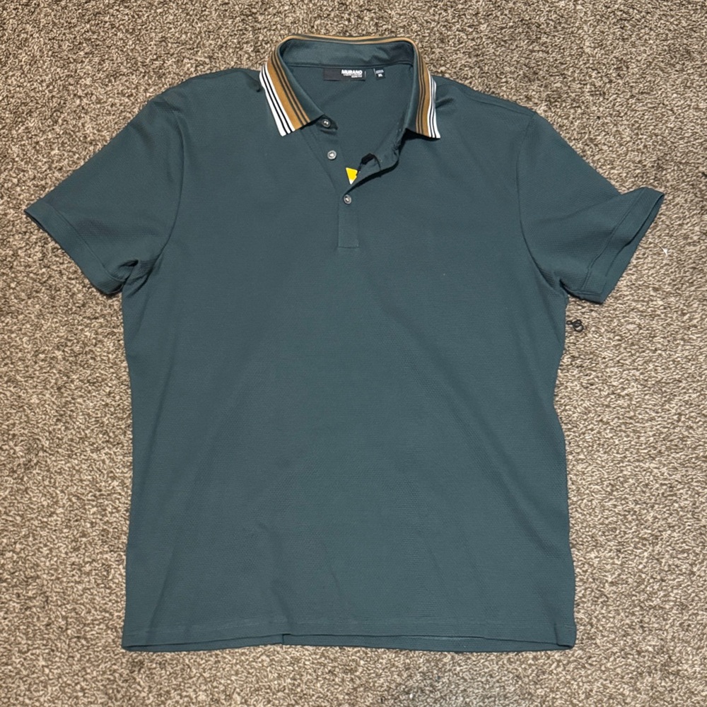 Murano Polo Shirt in Dark Teal with Striped Collar